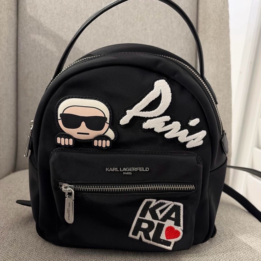 Karl Lagerfeld Black Backpack with White and Red Accents